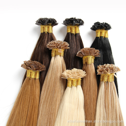 Double drawn Cuticle Remy Hair extension for woman Silky straight Pre Bonded Hair Extensions Flat bond extension Flat tip hair